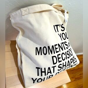 NWT GU canvas print tote handle crossbody bag beige